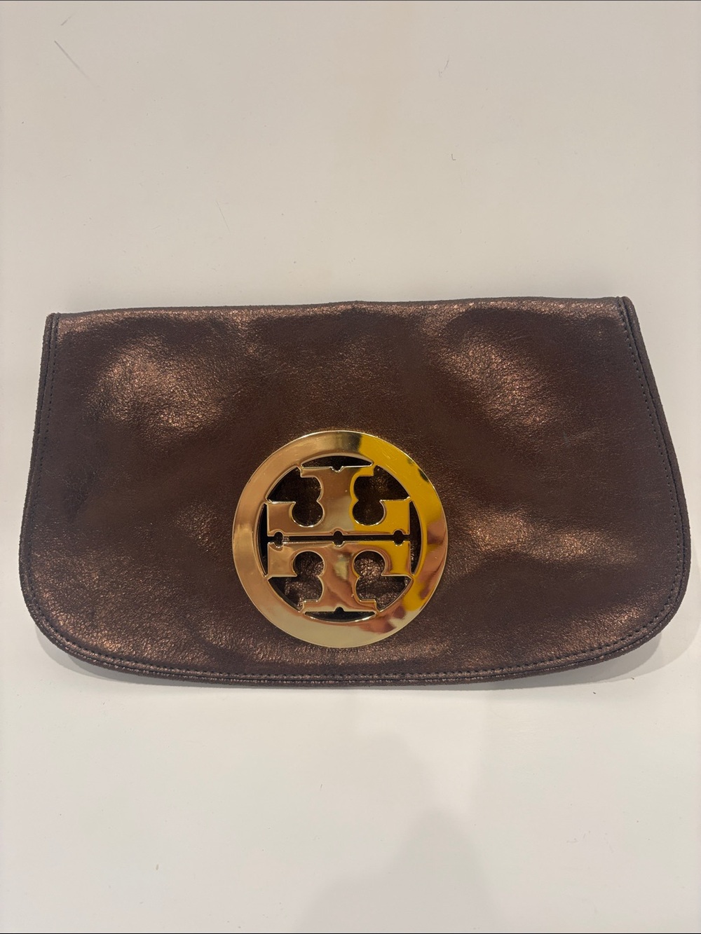 Tory Burch Bronze Metallic Logo Card Holder Clutch